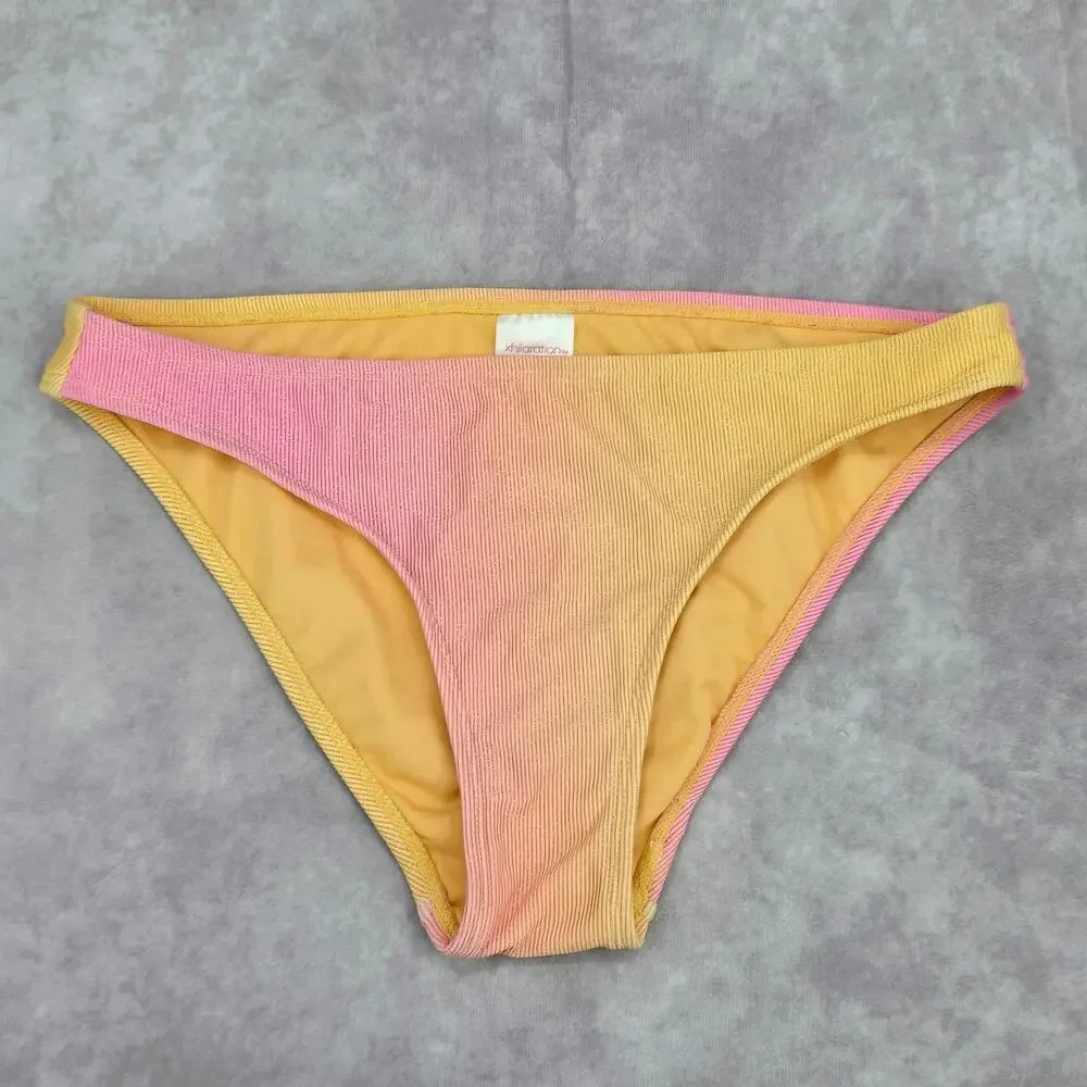 Xhilaration Orange Pink Ombre Ribbed Gold Metallic Bikini Bottom Swimwear Medium